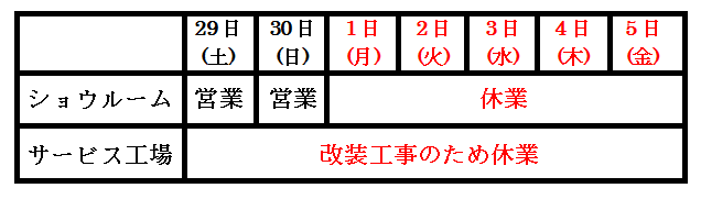 GW休業のご案内